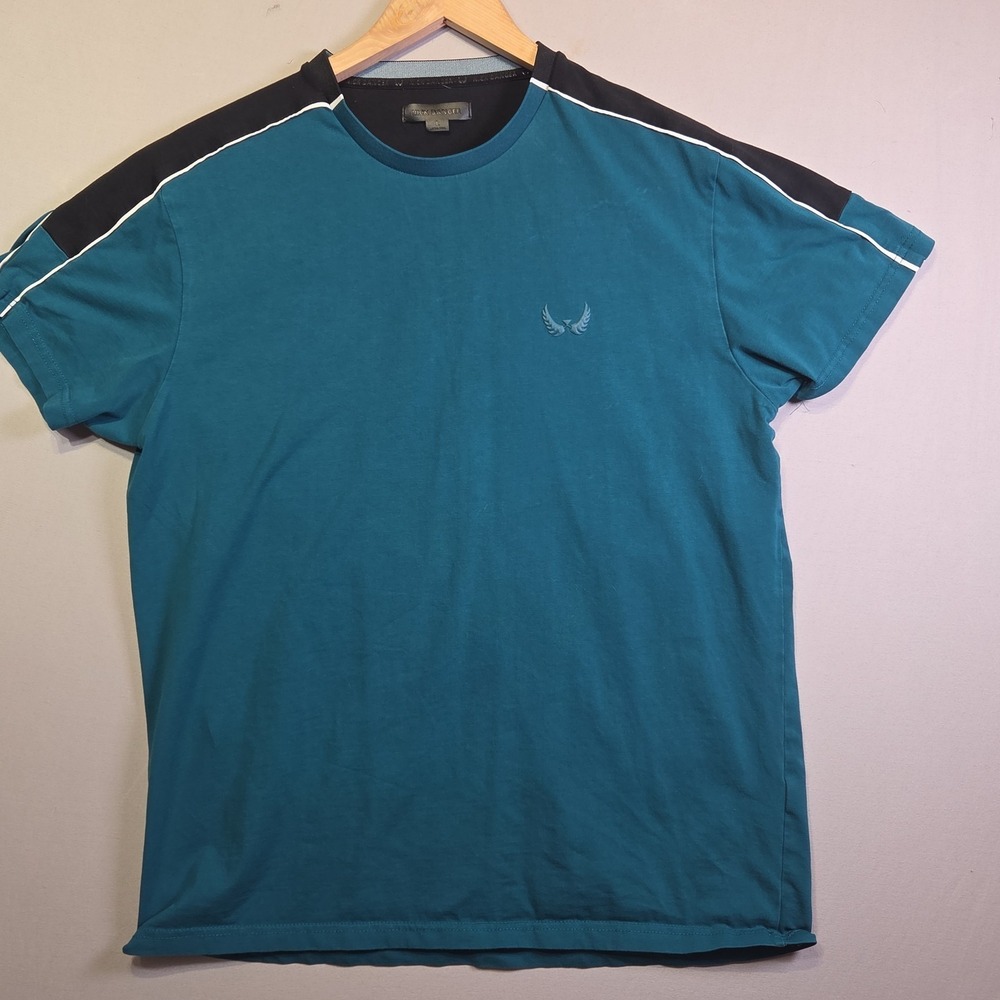 Nick Danger Men's Large Teal Black Colorblock Stretch T Shirt Short Sleeve Crewn